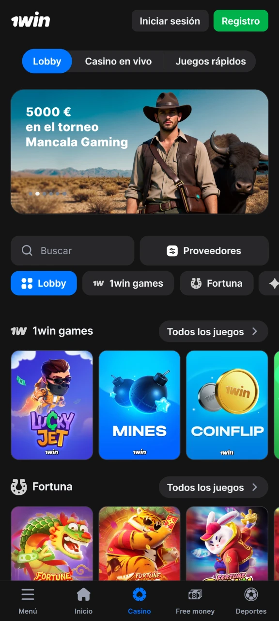 Disfruta jugando a juegos de casino en la aplicación 1win.